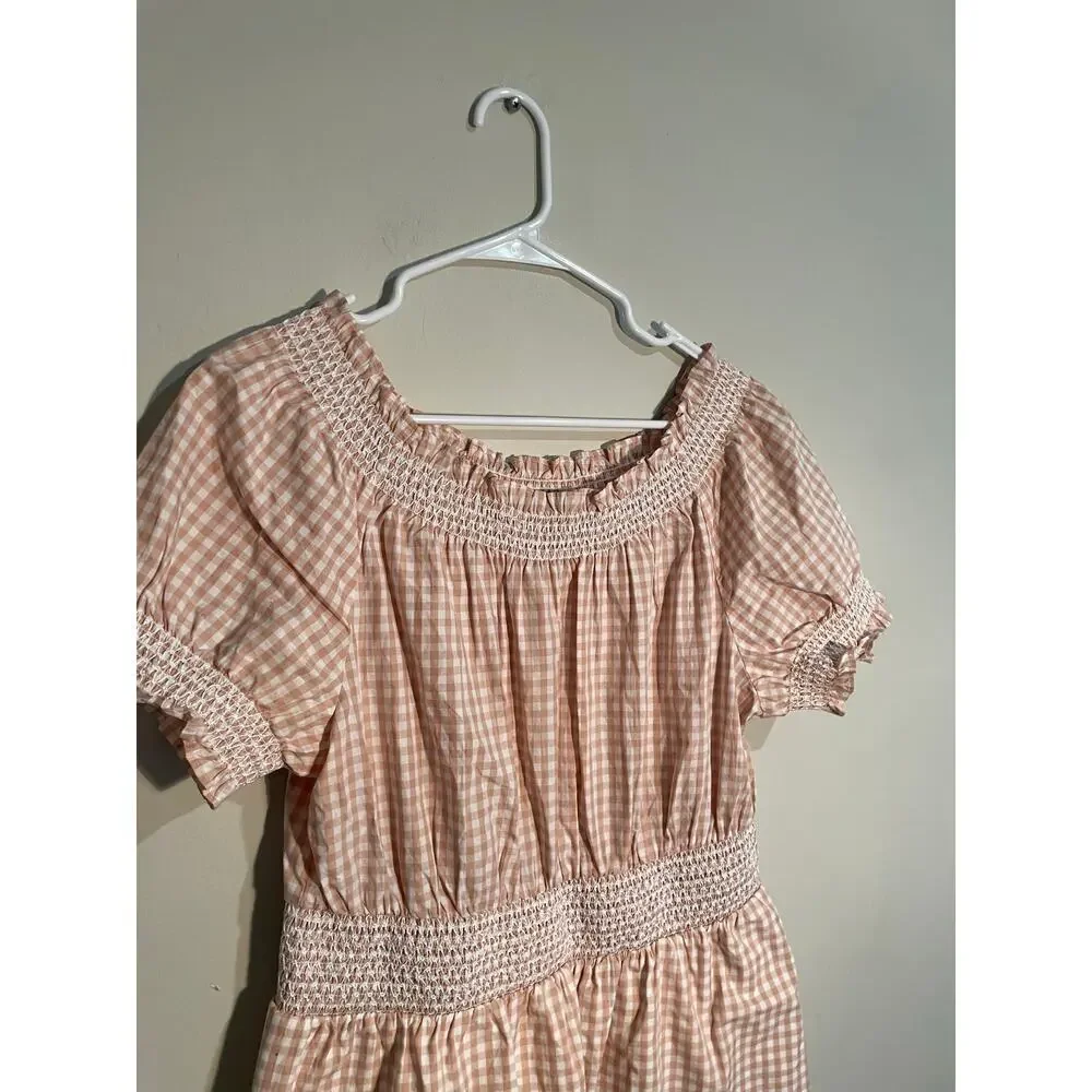 J. Crew Smocked‎ Puff-Sleeve Cotton Poplin Gingham Dress Size Medium